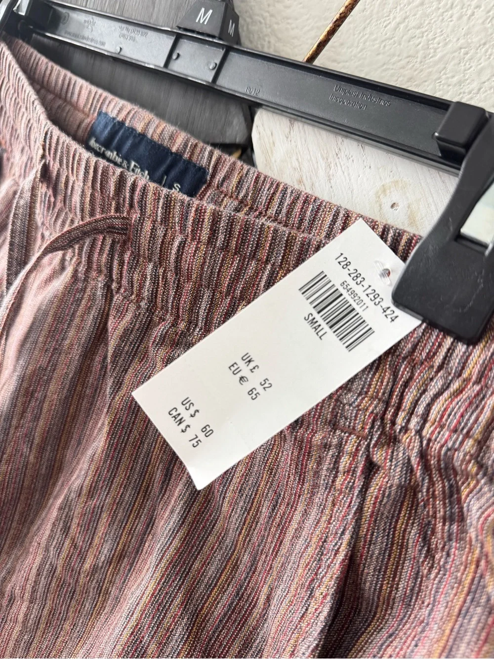 Abercrombie & Fitch Men's Striped Drawstring Shorts in Mauve and Brown Tones - Picture 3 of 3